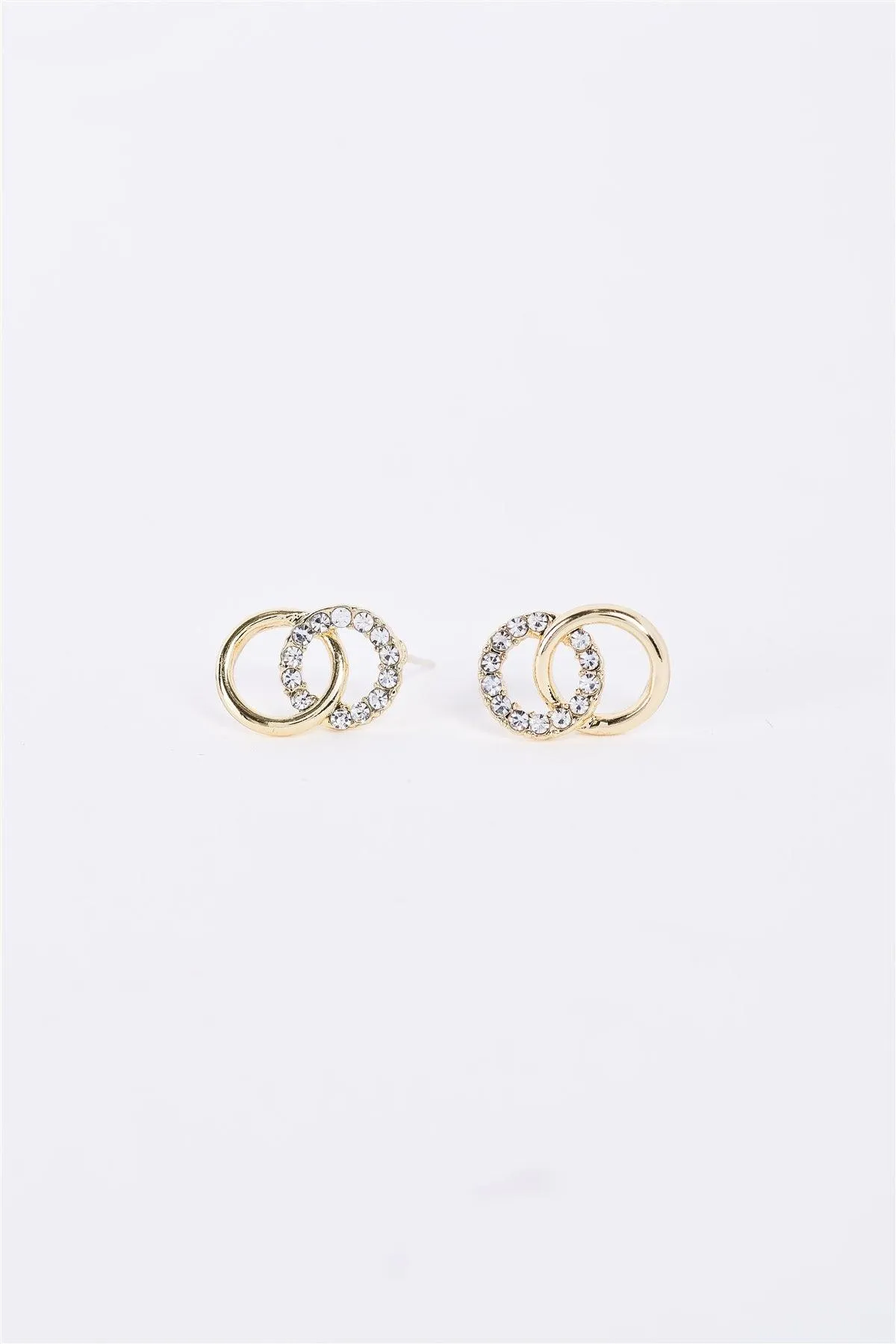 Gold Linked Hoops Faux Diamonds Stud Earrings