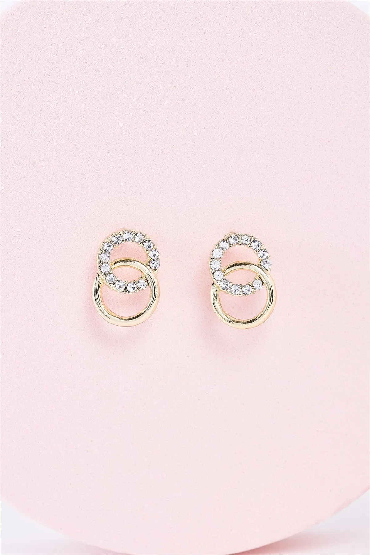 Gold Linked Hoops Faux Diamonds Stud Earrings