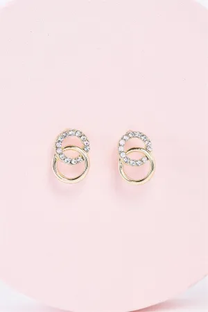 Gold Linked Hoops Faux Diamonds Stud Earrings
