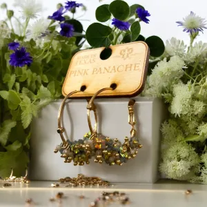 Gold Medium Hoop Earrings with Gray Flower Beads