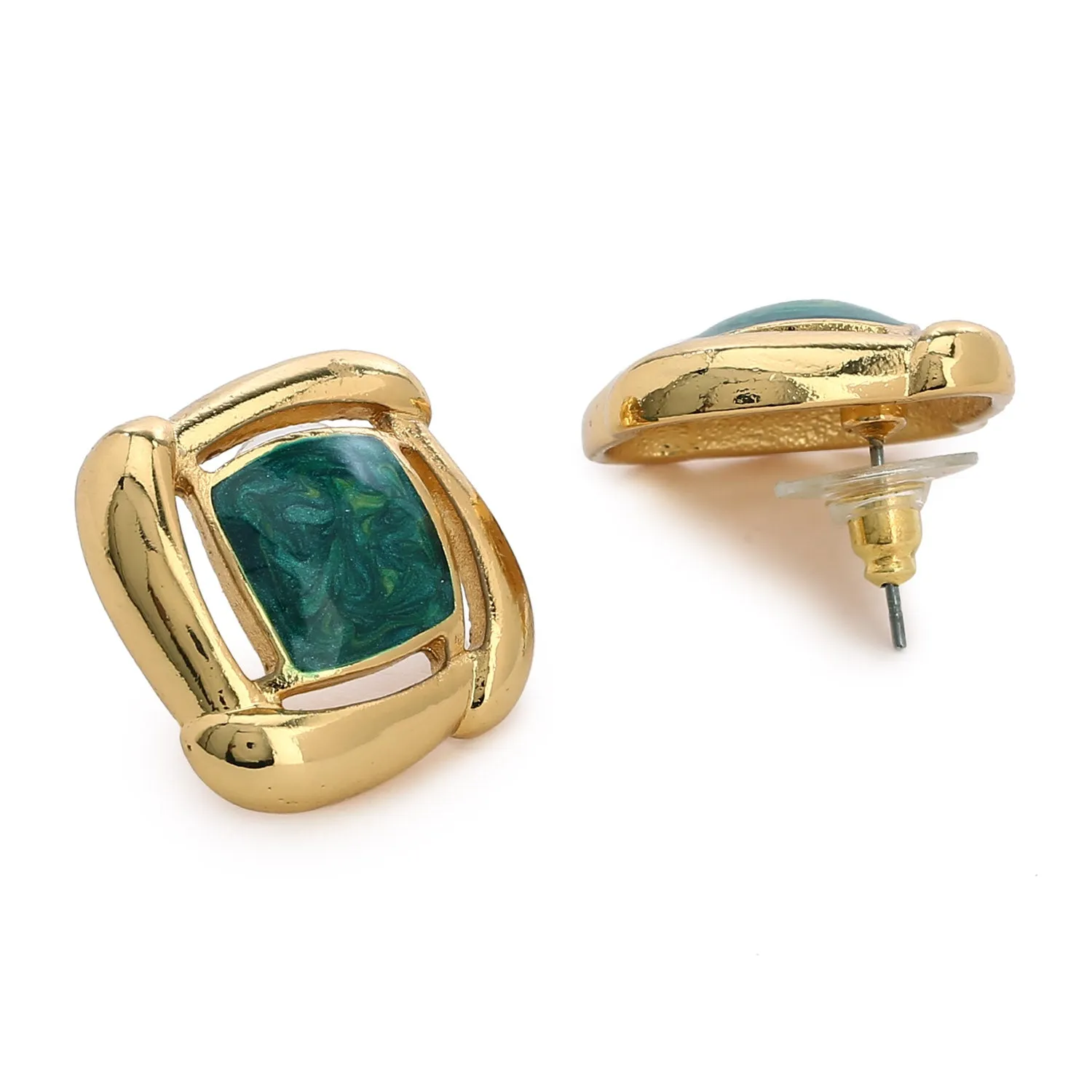 Gold With Green Enamel Earrings