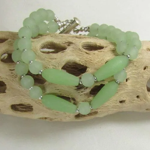 Green Sea Glass Double Strand Bracelet