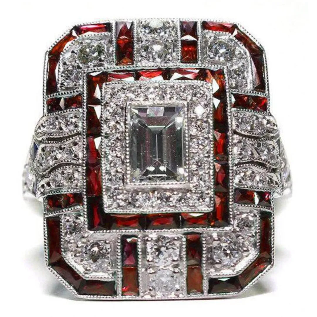 Harlow- the 1930s Inspired Art Deco Rhinestone Ring 5 Color Ways