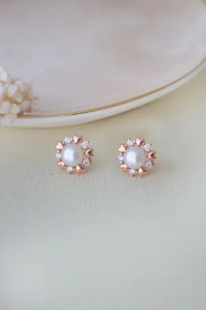 Heart Around You Pearl Rose Gold Plated Sterling Silver Earrings