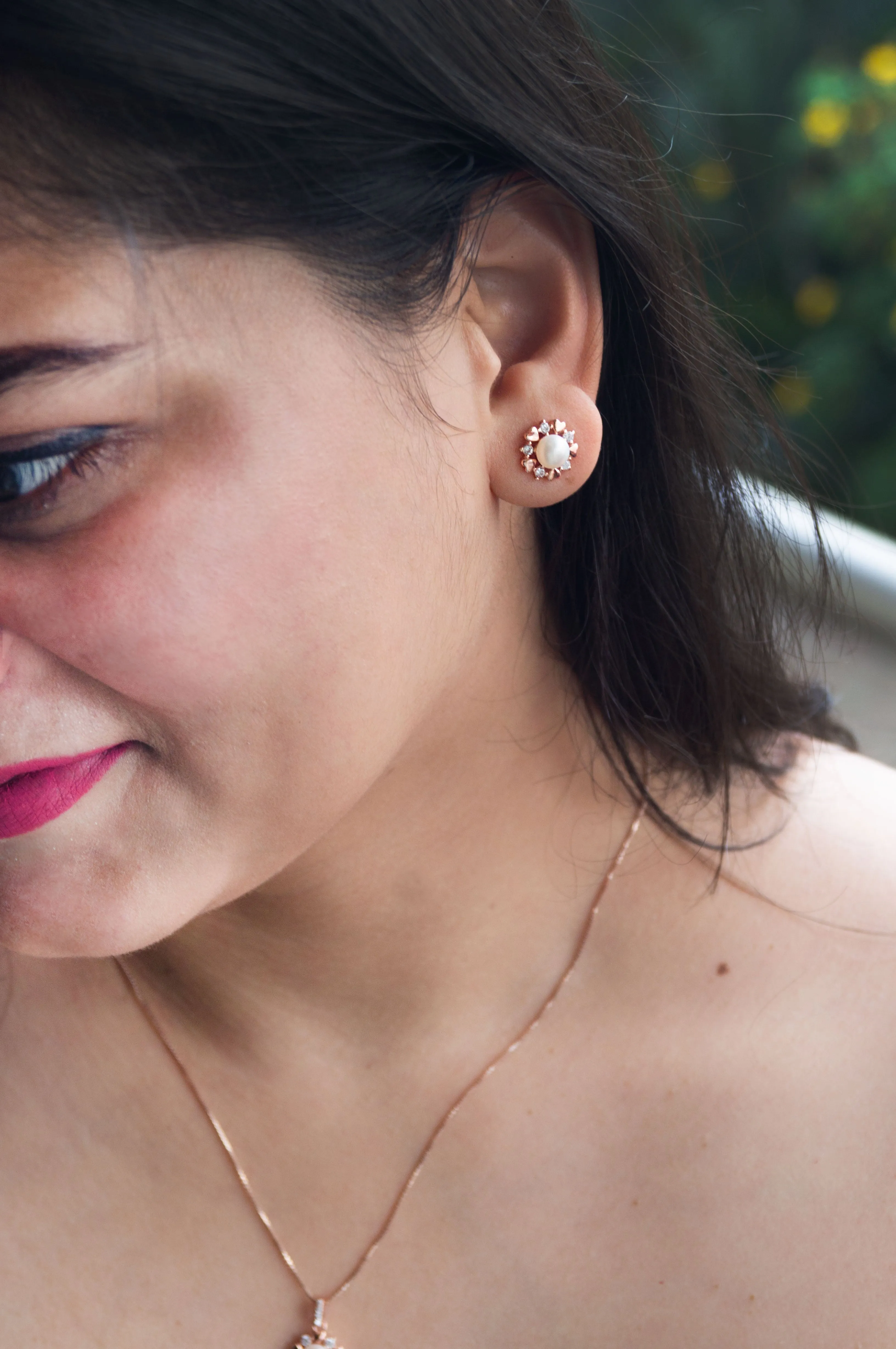 Heart Around You Pearl Rose Gold Plated Sterling Silver Earrings
