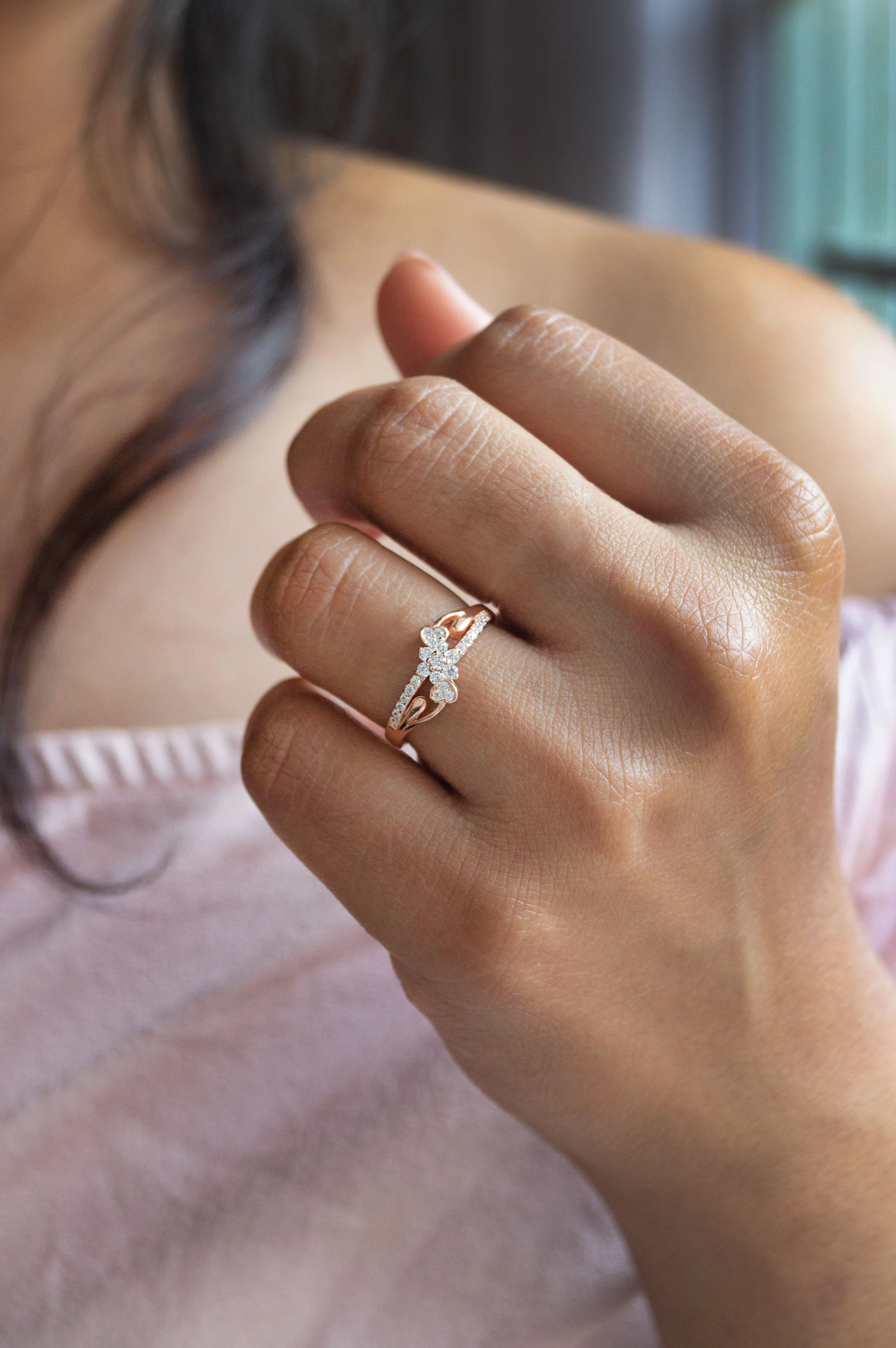 Heart Blossom Rose Gold Plated Sterling Silver Ring