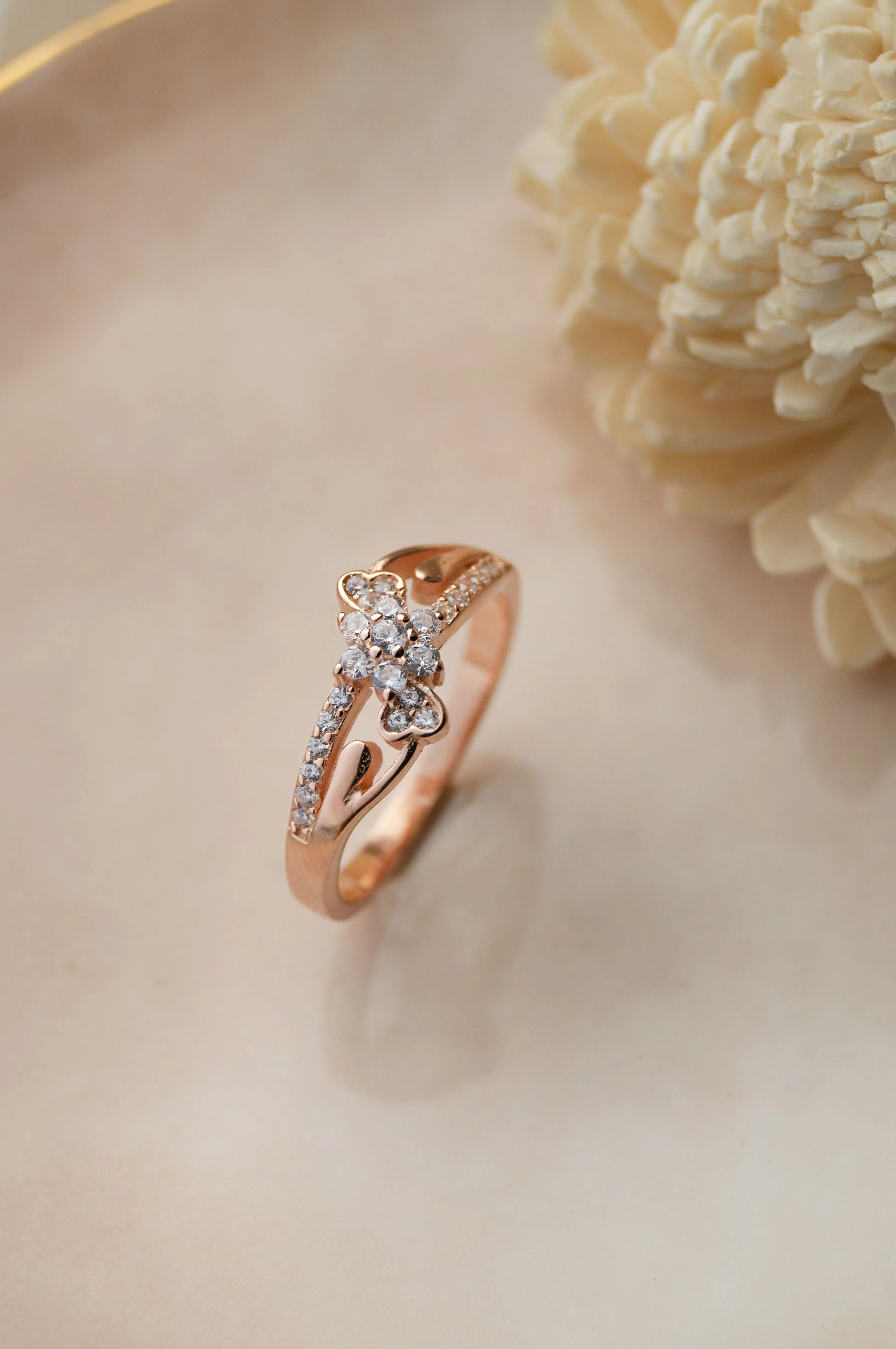 Heart Blossom Rose Gold Plated Sterling Silver Ring