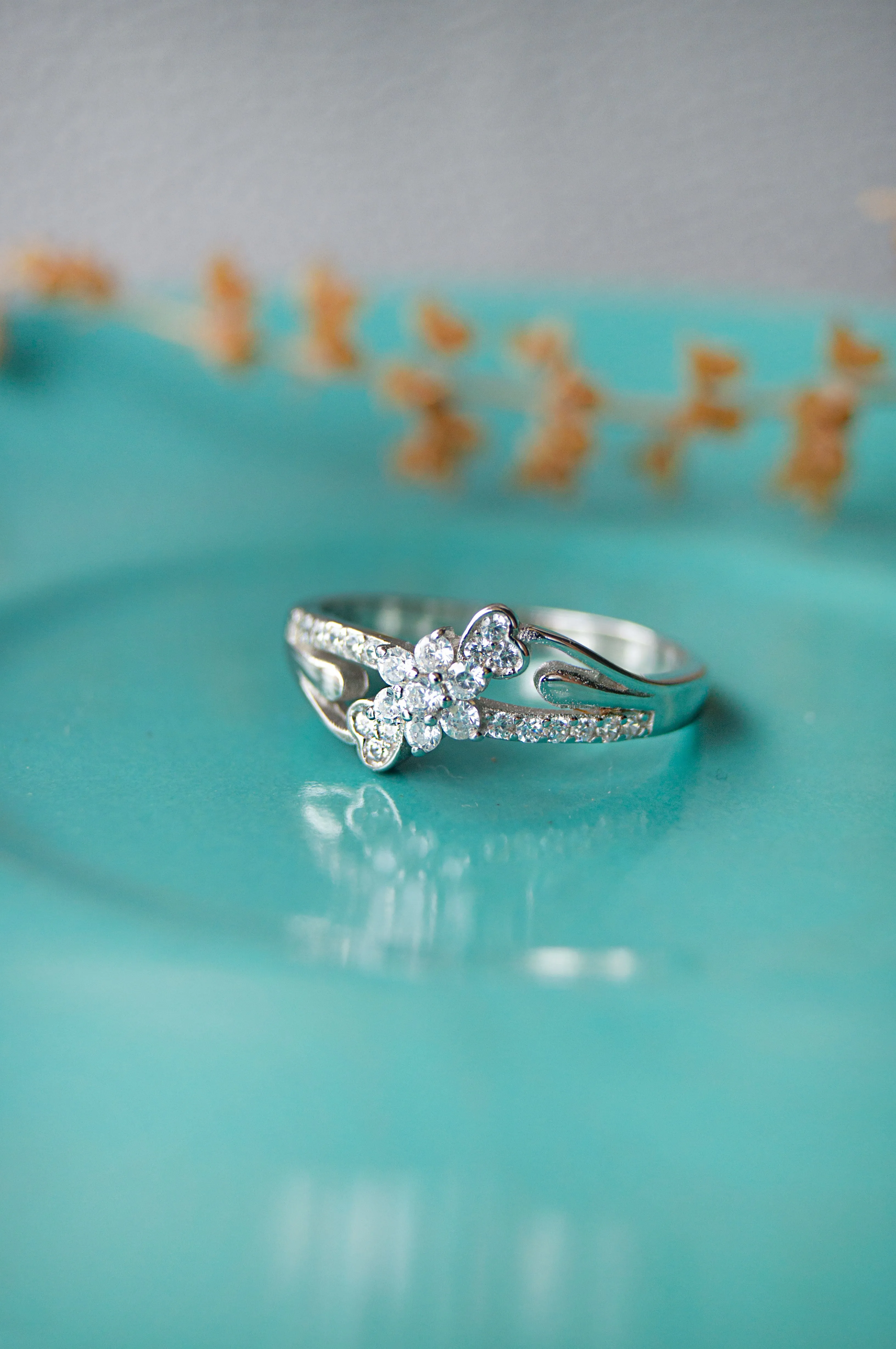 Heart Blossom Rose Gold Plated Sterling Silver Ring