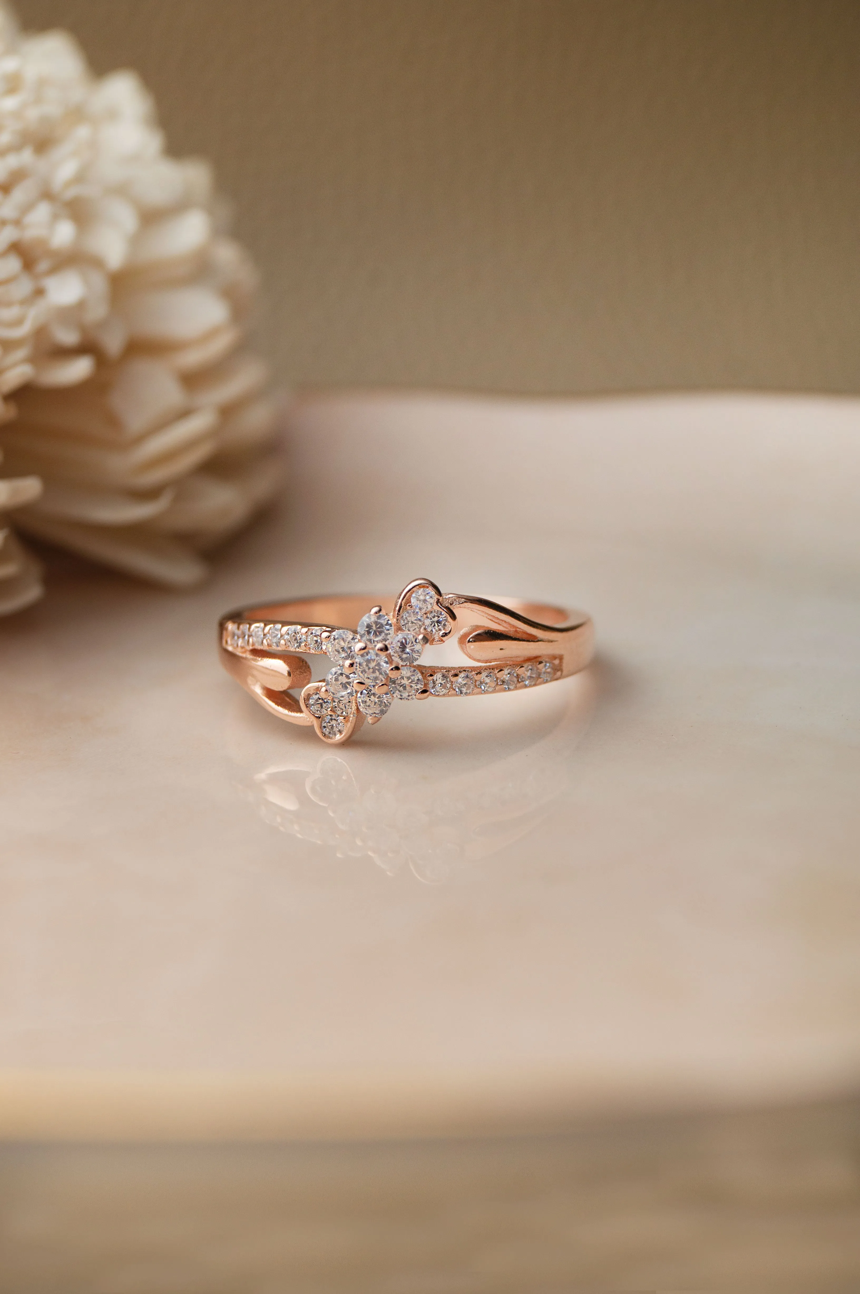 Heart Blossom Rose Gold Plated Sterling Silver Ring