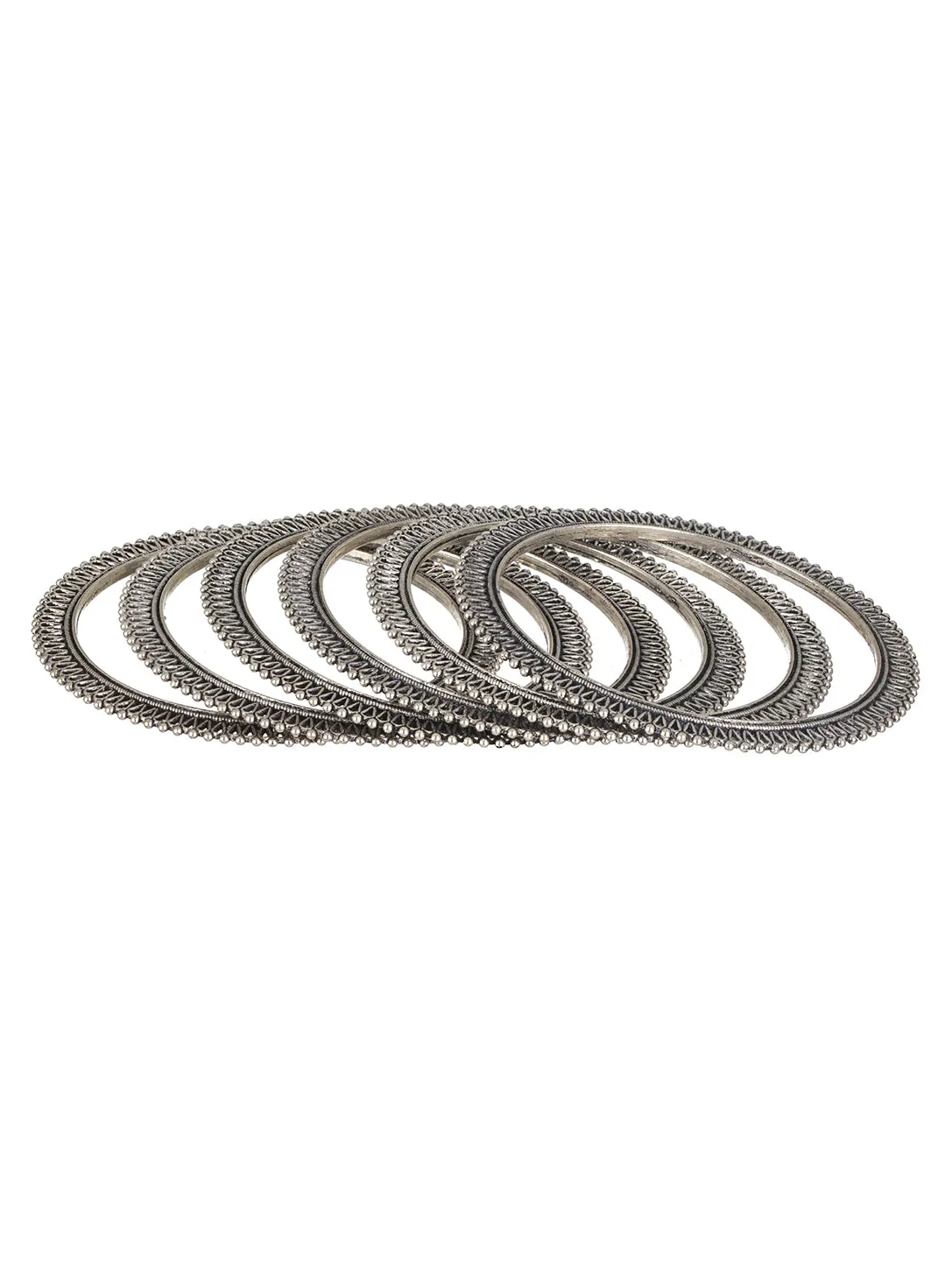 Jazz And Sizzle Set of 6 Oxidised Silver-Plated Oxidised Bangles Set