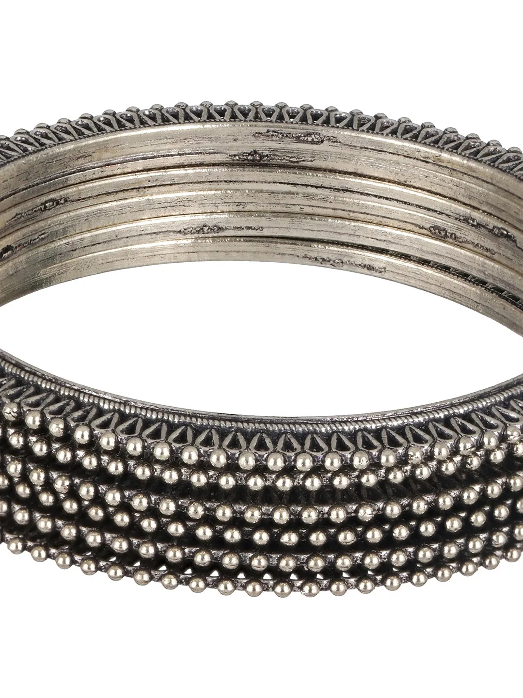 Jazz And Sizzle Set of 6 Oxidised Silver-Plated Oxidised Bangles Set