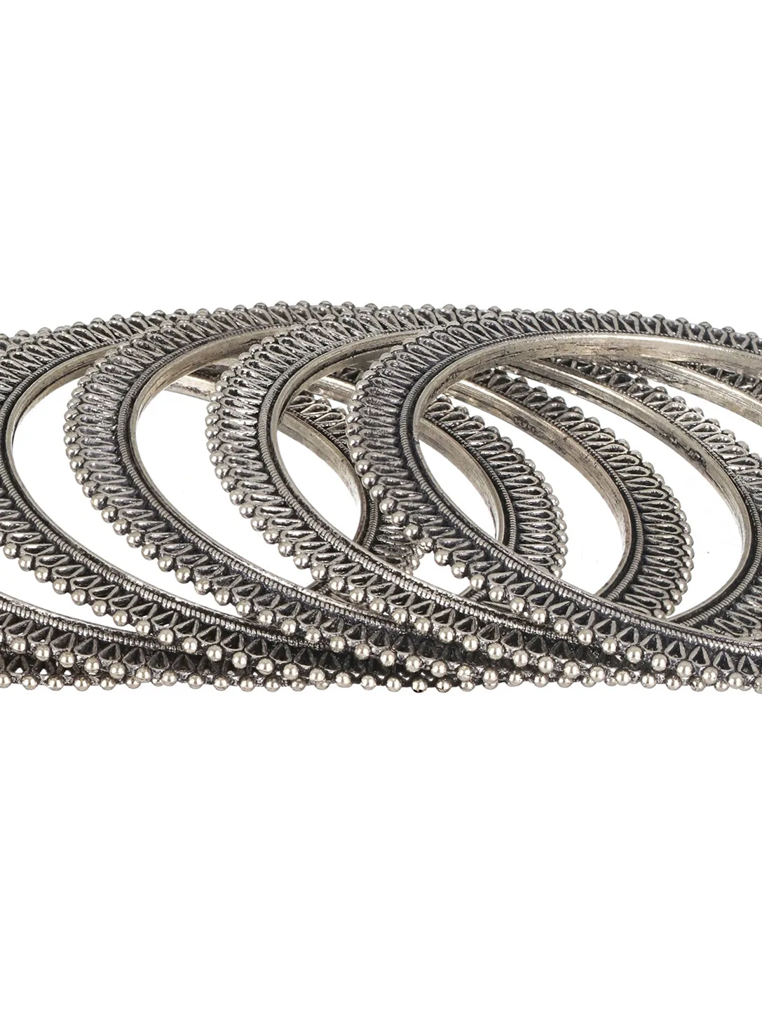 Jazz And Sizzle Set of 6 Oxidised Silver-Plated Oxidised Bangles Set