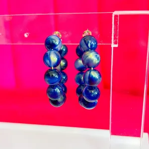 Kate Beaded Hoops - Navy