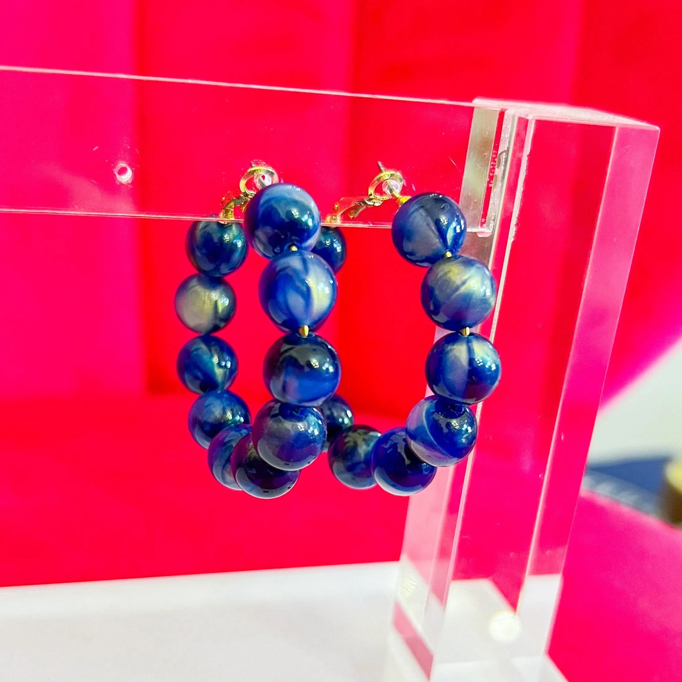 Kate Beaded Hoops - Navy