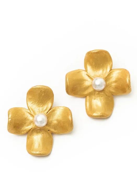 Large Dogwood & Pearl Stud Earrings