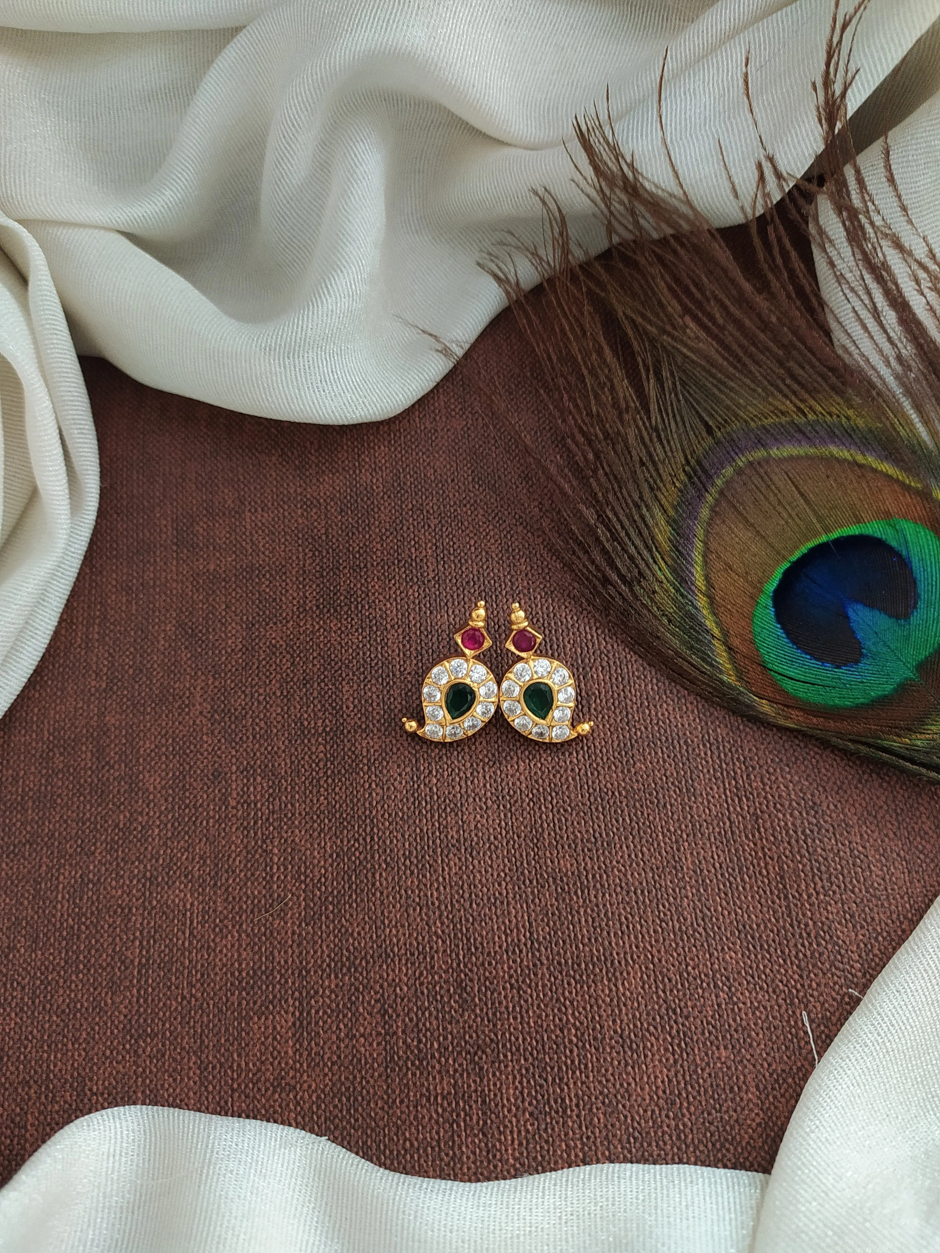 Mango-shaped pure Silver Studs with Semi-Precious Stones