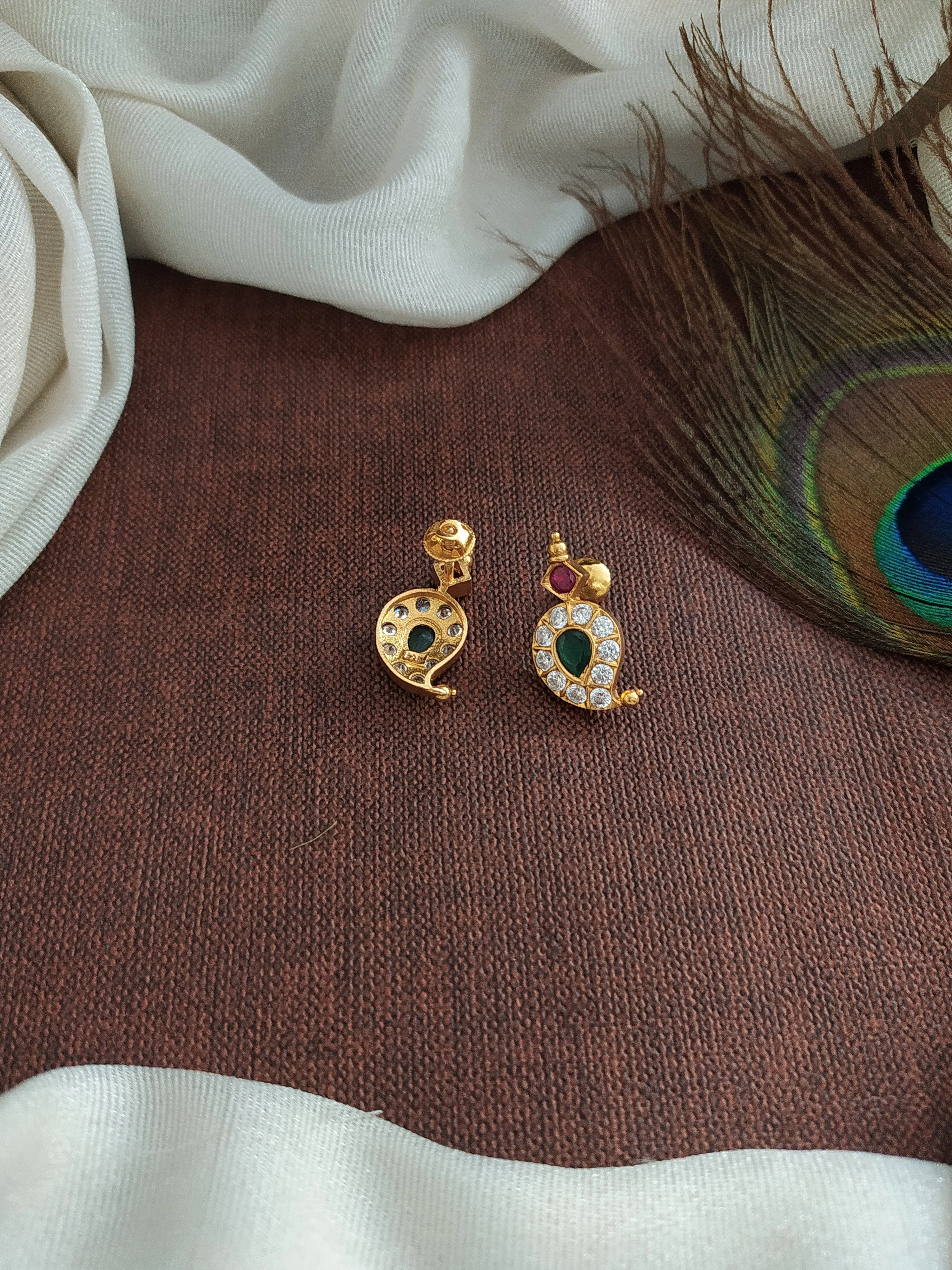 Mango-shaped pure Silver Studs with Semi-Precious Stones