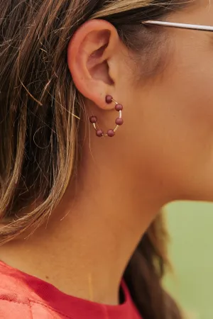 Maroon Beaded Hoop Earrings
