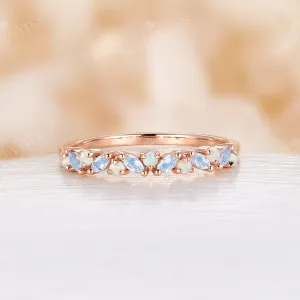 Marquise Moonstone & Round Opal Wedding Band Rose Gold