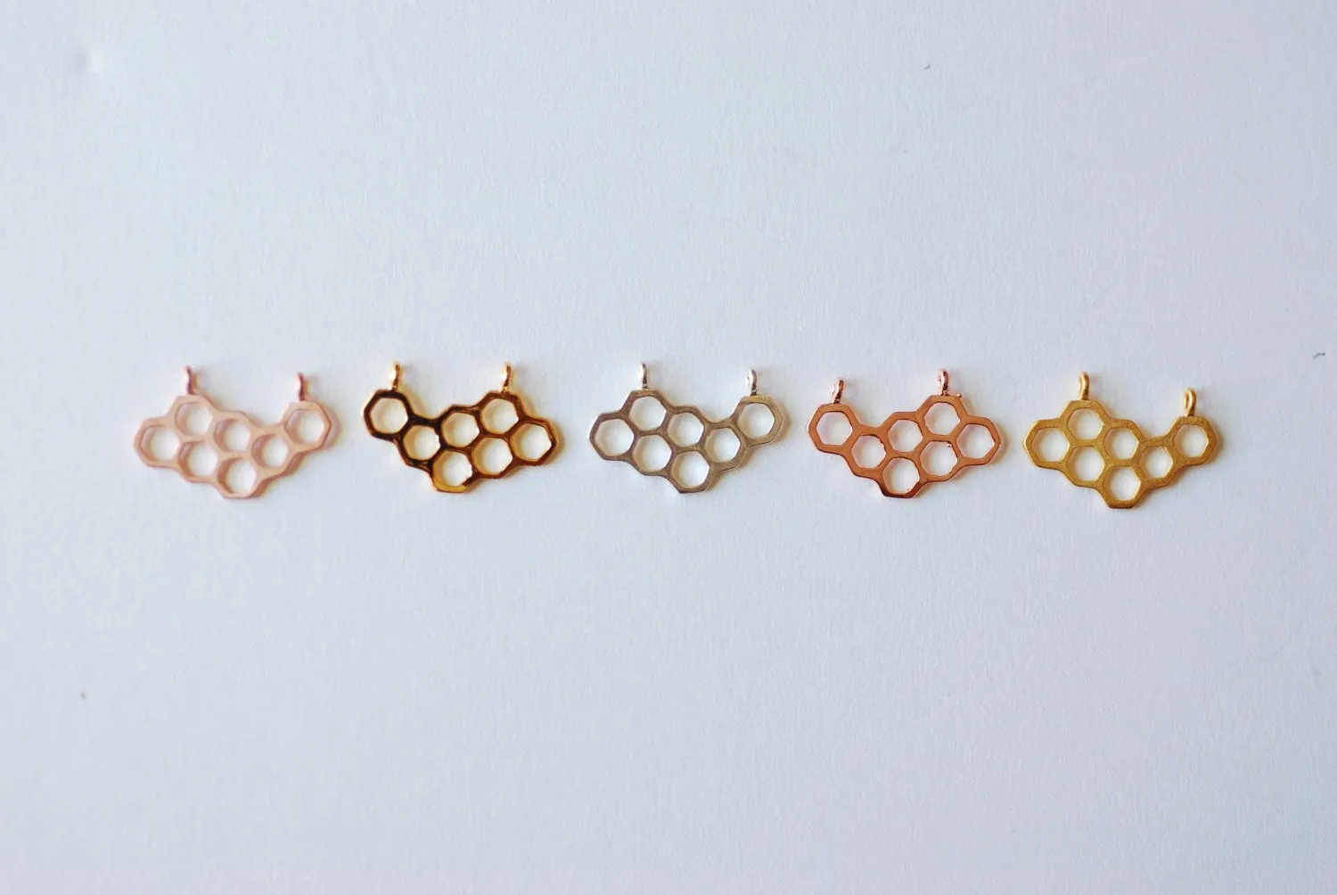 Matte Pink Wholesale Rose Gold Vermeil Honeycomb Charm- 18k gold plated over Sterling Silver Honeycomb, Rose Gold Hexagon, Pink beehive Charm, 241