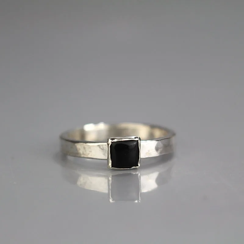Mens Silver 6mm Onyx Ring