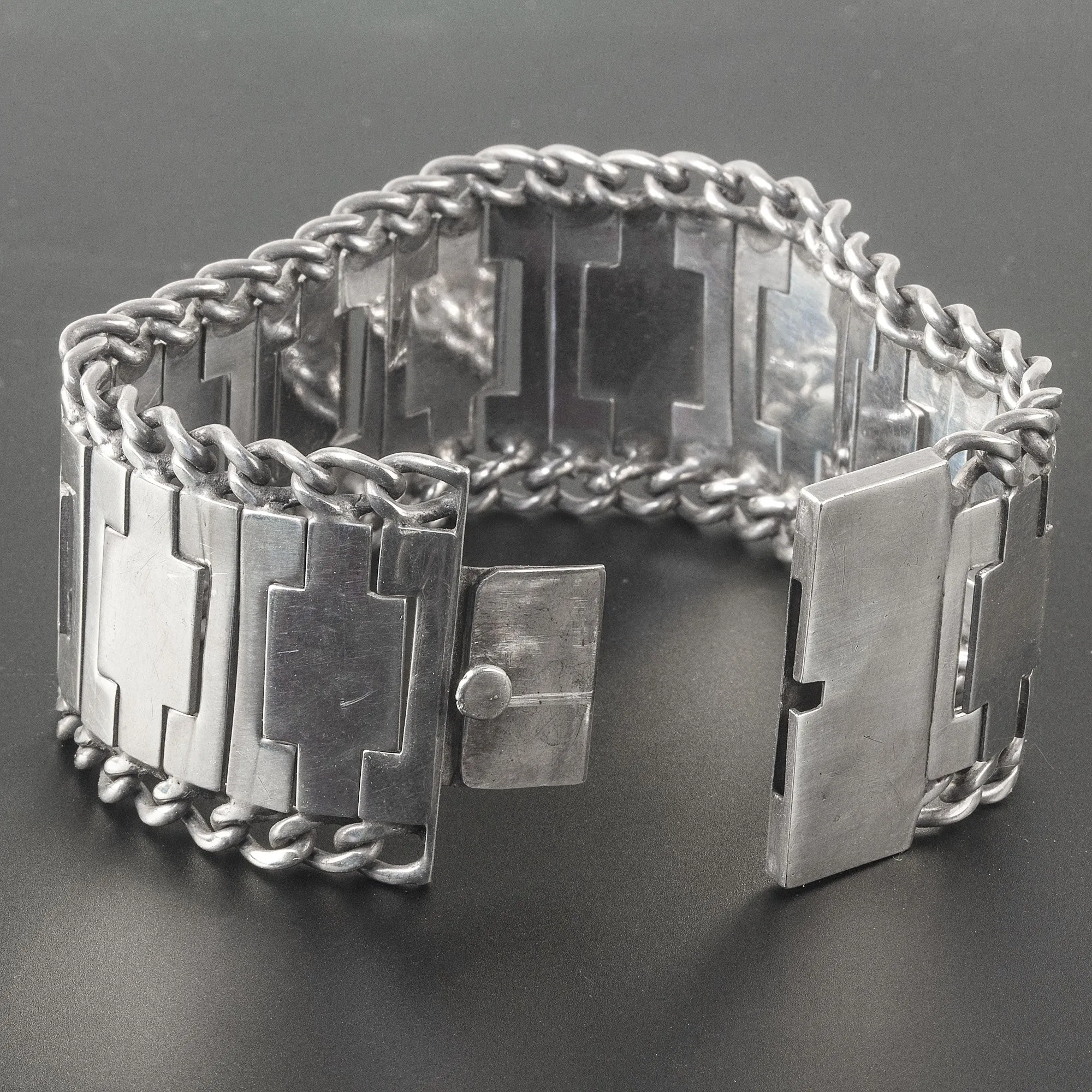 Mexican Sterling Silver Linked Wave Bracelet j-brvs-988