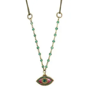 Michal Golan Purple and Green Evil Eye Beaded Necklace