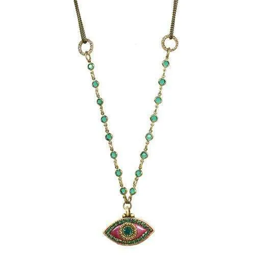 Michal Golan Purple and Green Evil Eye Beaded Necklace