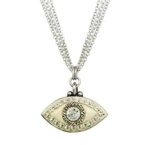 Michal Golan White and Silver Evil Eye Triple Strand Necklace