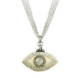 Michal Golan White and Silver Evil Eye Triple Strand Necklace
