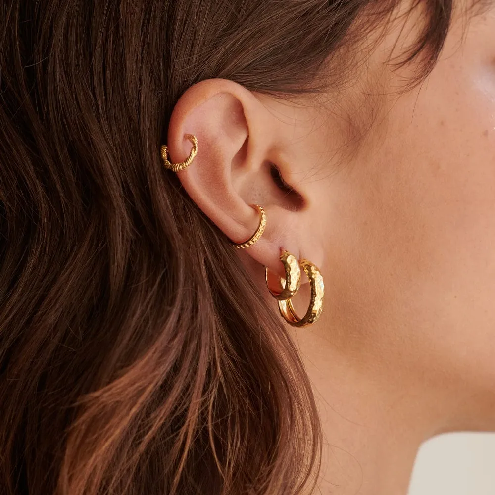 Midi Textured Hoop Earrings 18ct Gold Plate