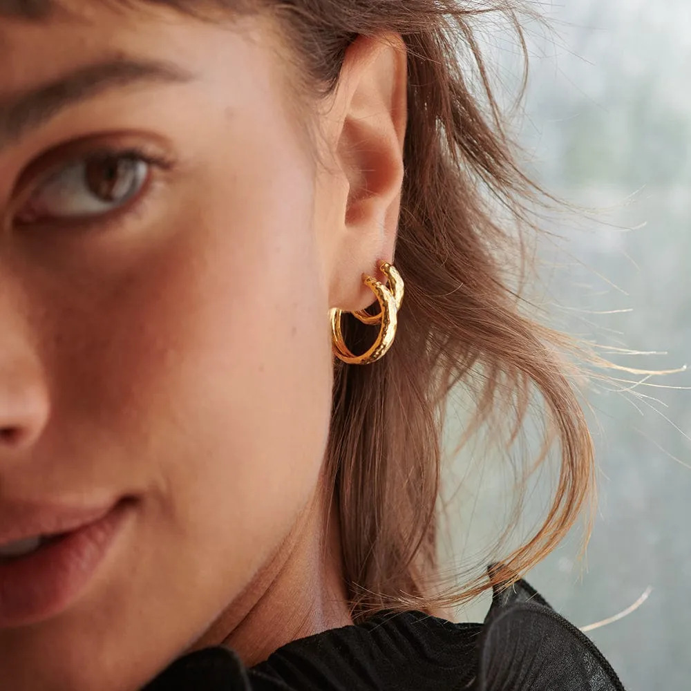 Midi Textured Hoop Earrings 18ct Gold Plate