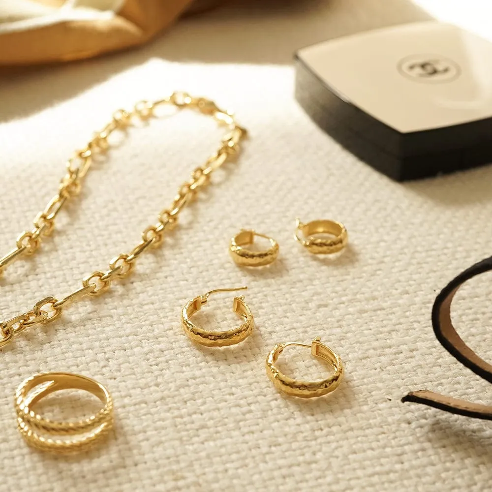 Midi Textured Hoop Earrings 18ct Gold Plate