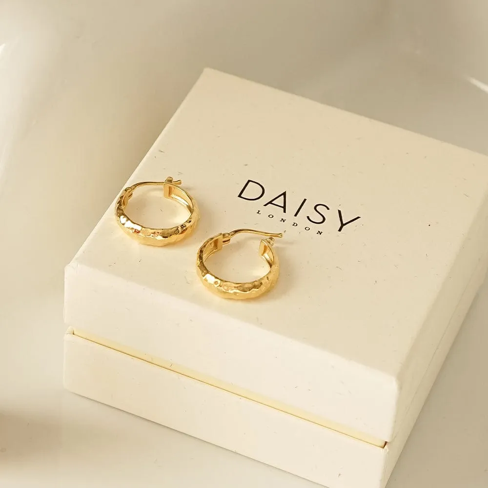 Midi Textured Hoop Earrings 18ct Gold Plate