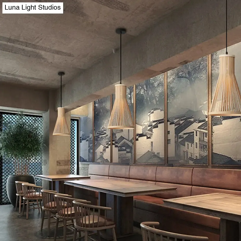 Modern Bamboo Cone Pendant Light Fixture - 16"/18"/23.5" H - 1 Light - Beige/Brown - Dining Room Lighting