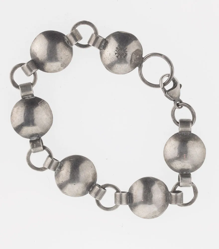 Modern link bracelet, sterling silver and bronze, Artisan made, Patti Fields. j-brvs921cse