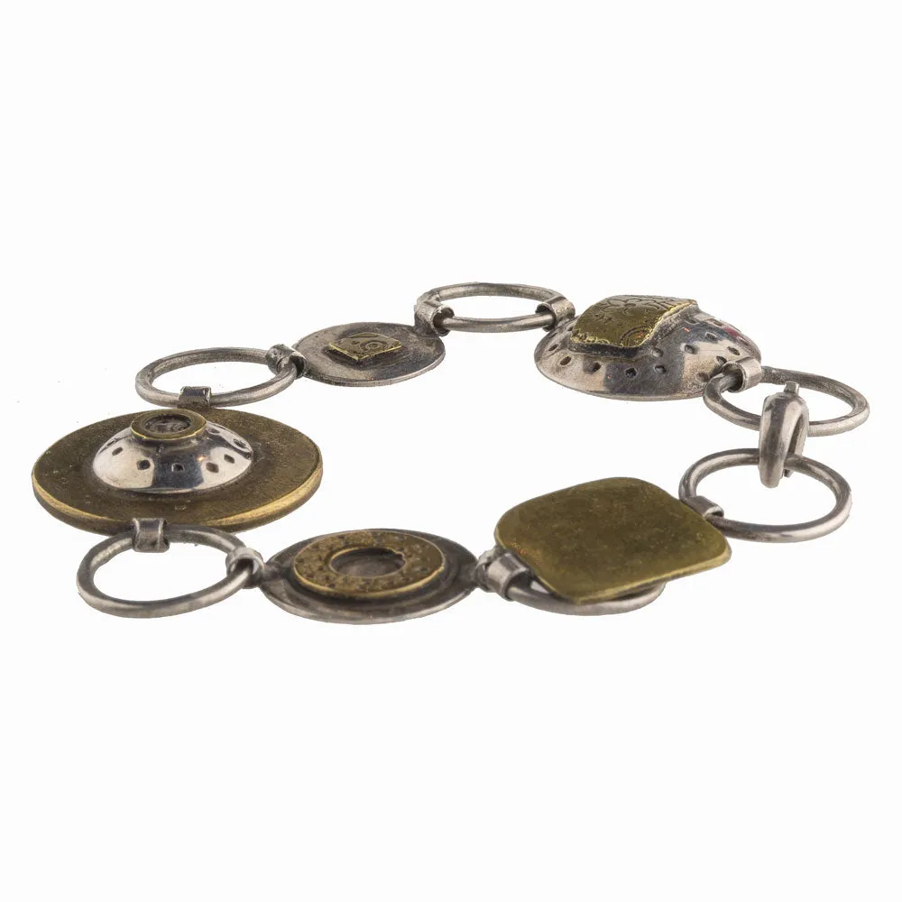 Modern link bracelet, sterling silver and bronze, Artisan made, Unsigned. j-brvs917cse