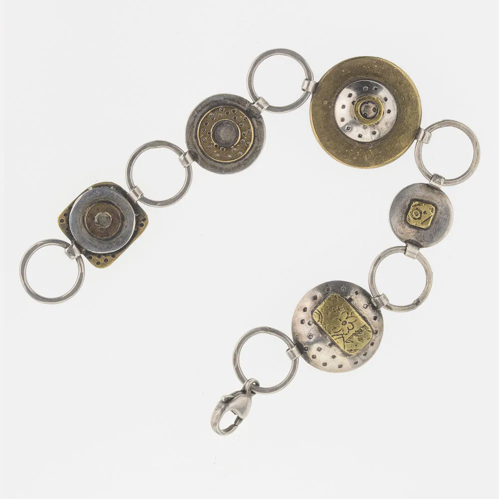 Modern link bracelet, sterling silver and bronze, Artisan made, Unsigned. j-brvs917cse