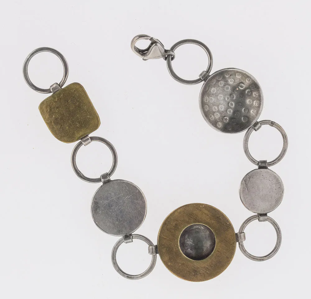 Modern link bracelet, sterling silver and bronze, Artisan made, Unsigned. j-brvs917cse