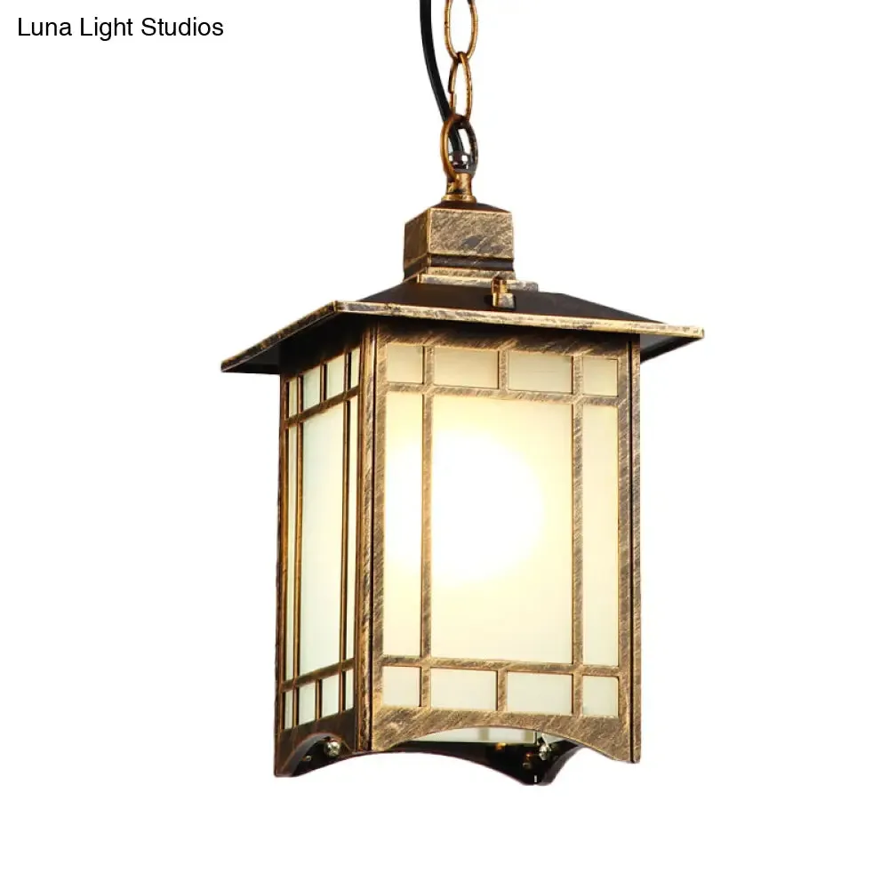Opal Glass Pendant Lighting with Country Bronze Lantern Shade - Outdoor Hanging Light Kit