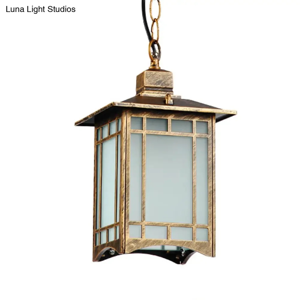 Opal Glass Pendant Lighting with Country Bronze Lantern Shade - Outdoor Hanging Light Kit