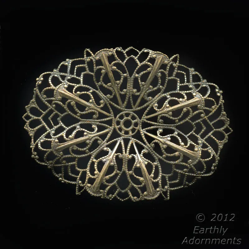 Oxidized brass stamped filigree pendant . 60x45mm Pkg. of 1. b9-0623(e)