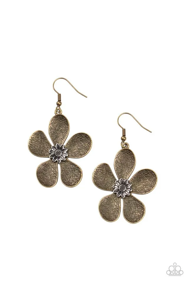 Paparazzi Earring ~ Fresh Florals - Brass