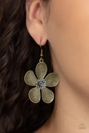 Paparazzi Earring ~ Fresh Florals - Brass