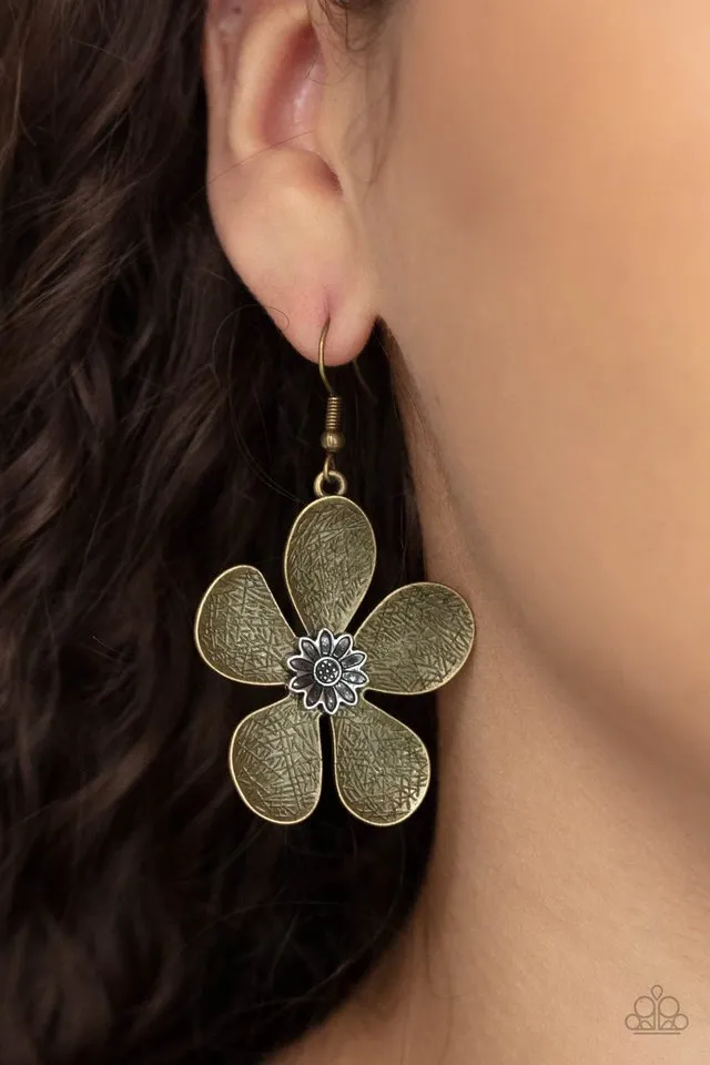 Paparazzi Earring ~ Fresh Florals - Brass