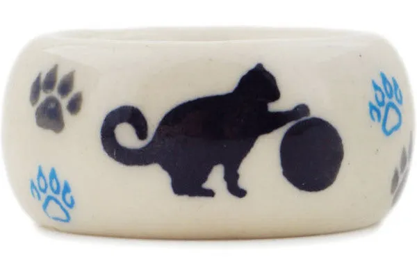 Polish Pottery 2" Napkin Ring Kitty Paw Play Time
