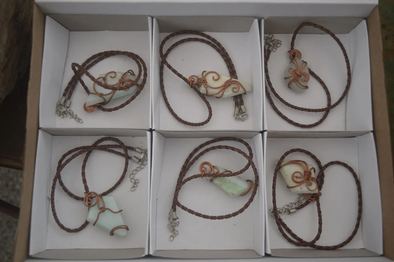Polished Copper Wire Wrapped Blue Smithsonite Jewellery Pendants x 6 From Congo