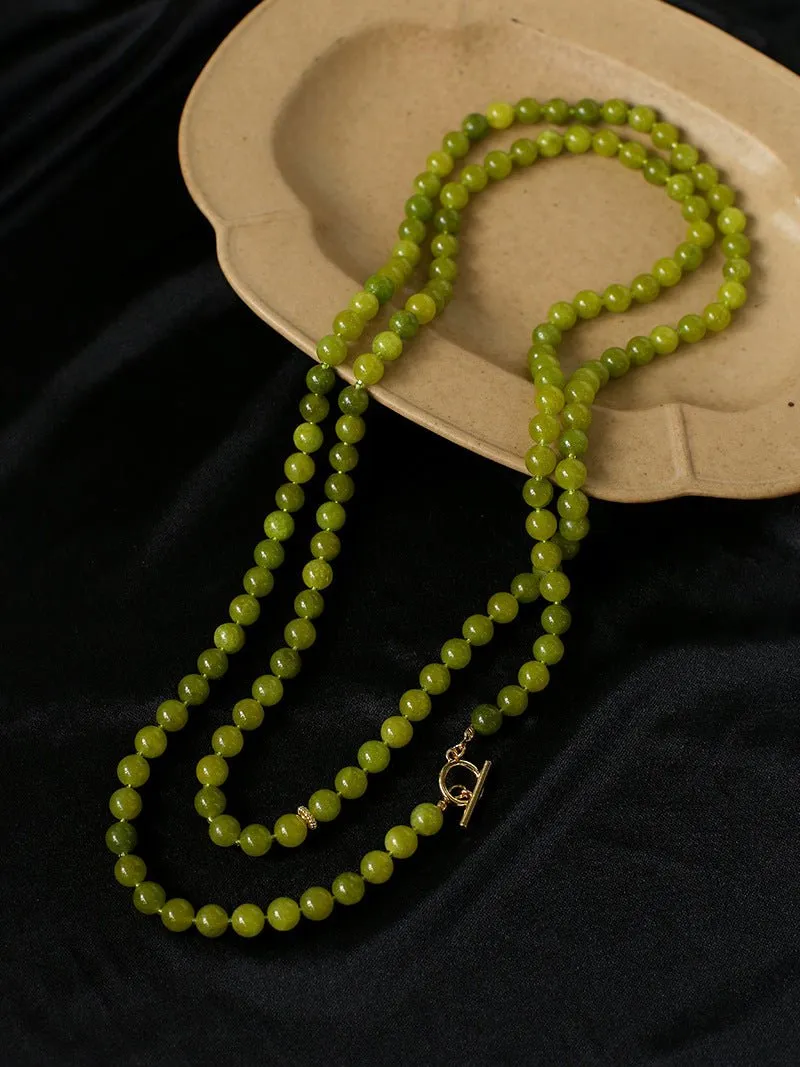 Refreshing Green Grape Stone Beaded Long Necklace