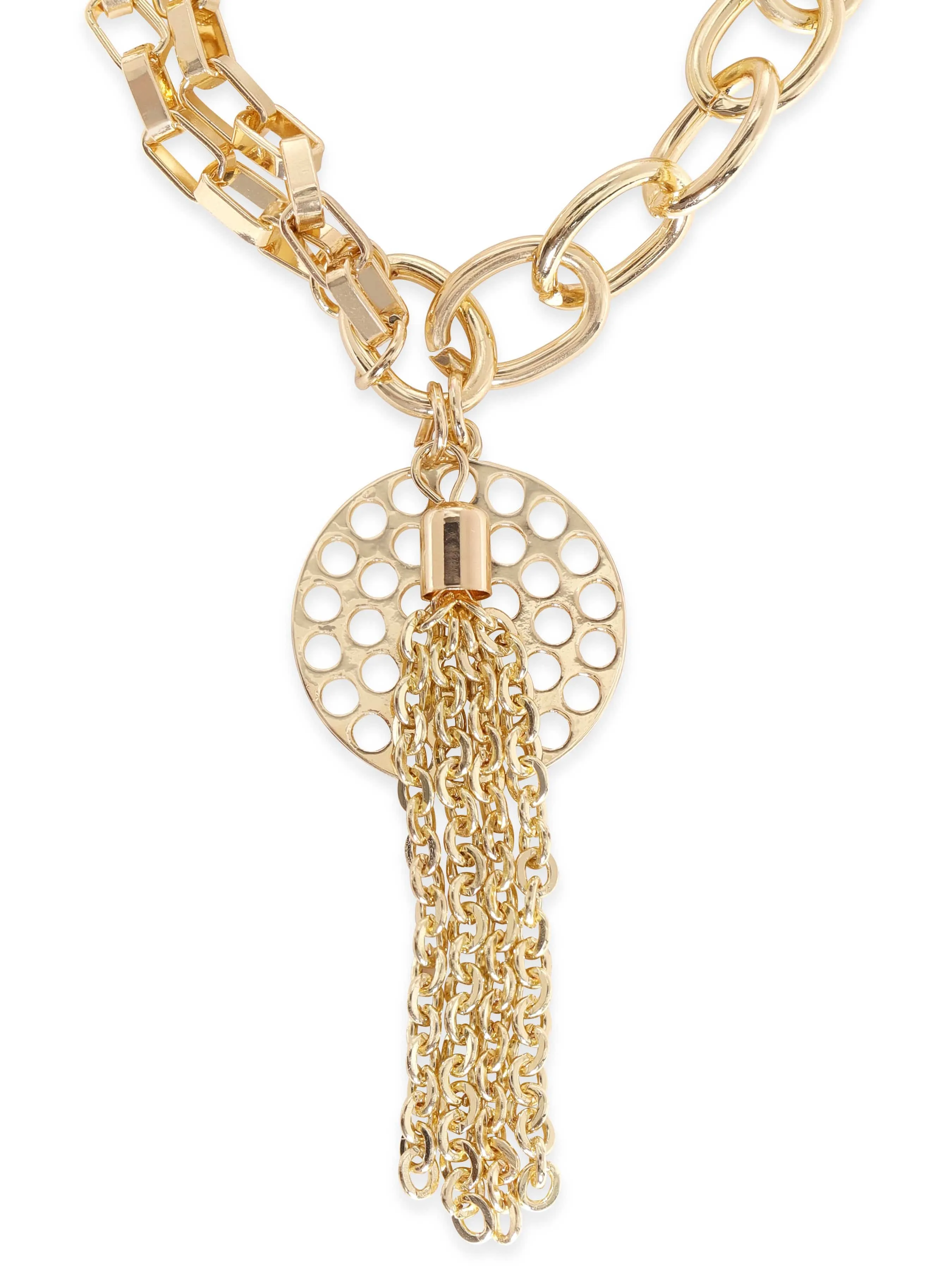 Rubans 22K Gold Plated Link Chain Charm Dangle Layered Copper Bracelet