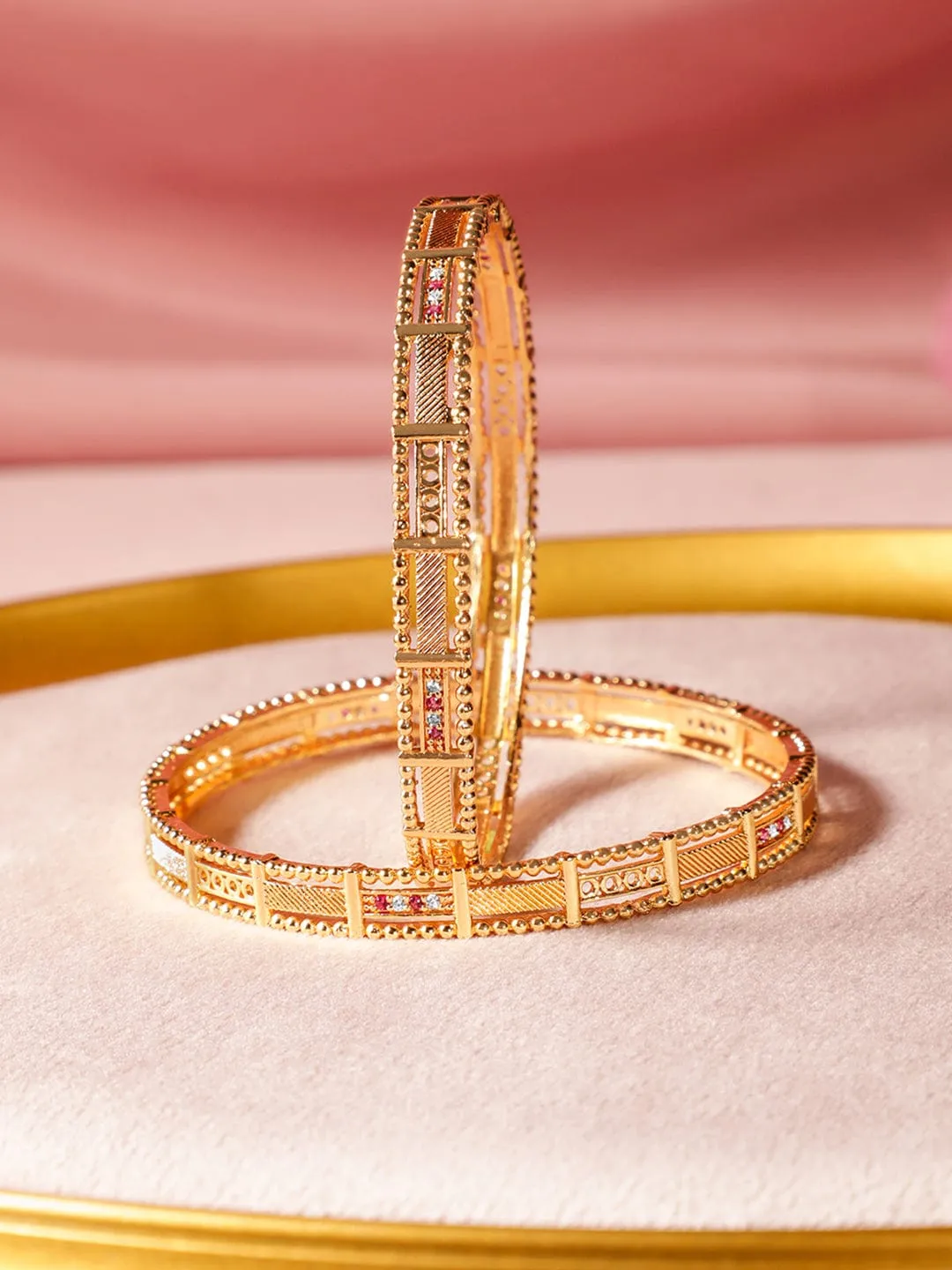Rubans Set of 2 18K Gold-Plated Rectangular Motif Bangles